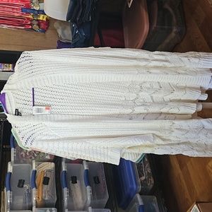 Open Stitch Cardigan Poncho Sweater Cloud Dancer 3/4